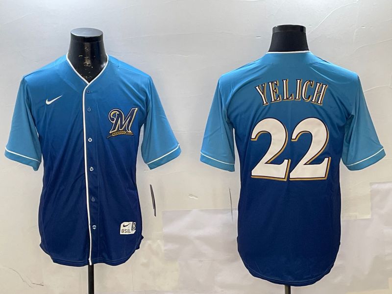 Men Milwaukee Brewers #22 Yelich Blue Fashion Game 2025 Nike MLB Jersey style 1->milwaukee brewers->MLB Jersey
